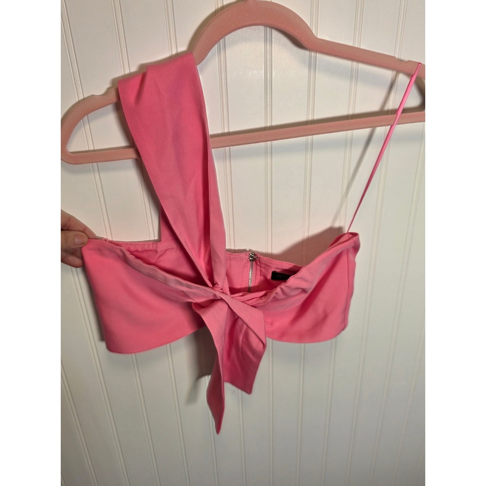 Cotton Candy LA Pink One Shoulder Tie Front Crop Top Asymmetric Size S